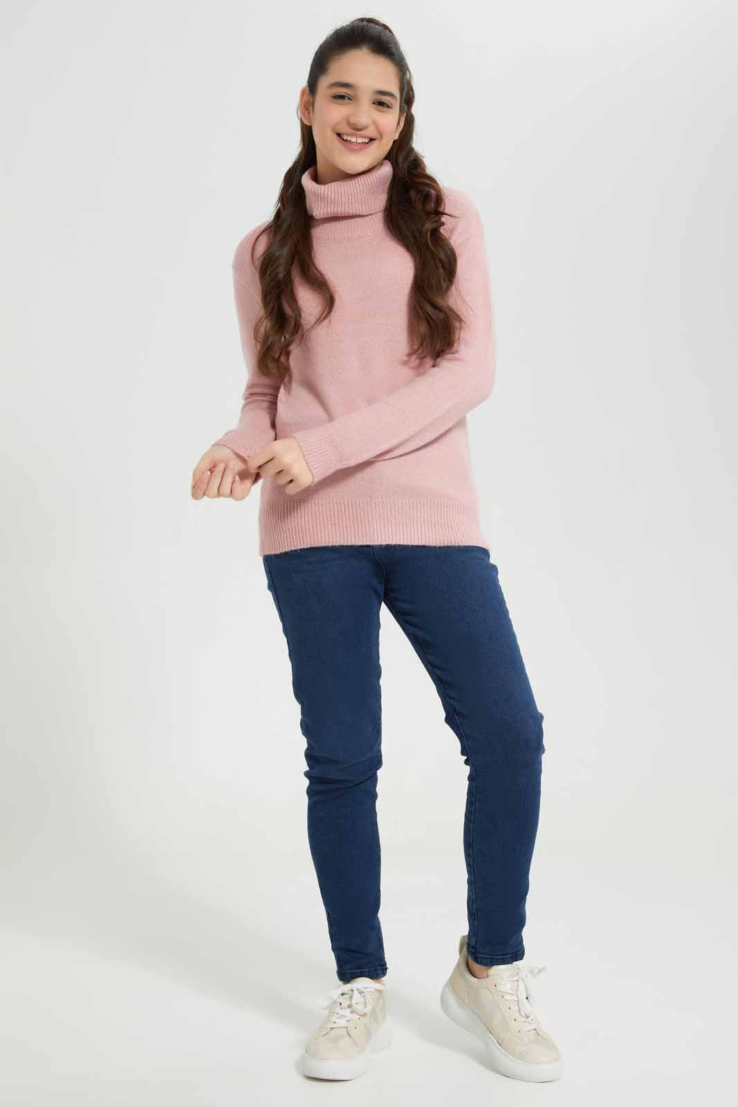 Redtag-Pink-highneck-sweater-Category:Pullovers,-Colour:Apricot,-Deals:New-In,-Filter:Senior-Girls-(8-to-14-Yrs),-GSR-Pullovers,-New-In-GSR-APL,-Non-Sale,-Section:Girls-(0-to-14Yrs),-VLM,-W22B-Senior-Girls-9 to 14 Years