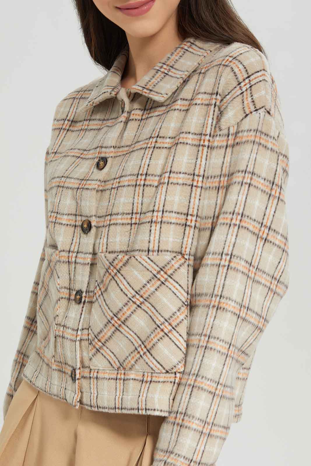 Redtag-Biege-plaid-Crop-Plaid-Shacket-Category:Jackets,-Colour:Assorted,-Deals:New-In,-Dept:Girls,-Filter:Senior-Girls-(8-to-14-Yrs),-GSR-Jackets,-New-In-GSR-APL,-Non-Sale,-Section:Girls-(0-to-14Yrs),-W22A-Senior-Girls-9 to 14 Years