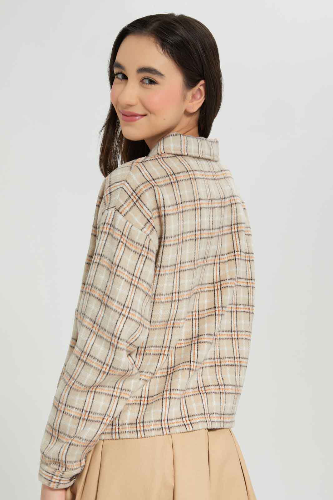 Redtag-Biege-plaid-Crop-Plaid-Shacket-Category:Jackets,-Colour:Assorted,-Deals:New-In,-Dept:Girls,-Filter:Senior-Girls-(8-to-14-Yrs),-GSR-Jackets,-New-In-GSR-APL,-Non-Sale,-Section:Girls-(0-to-14Yrs),-W22A-Senior-Girls-9 to 14 Years