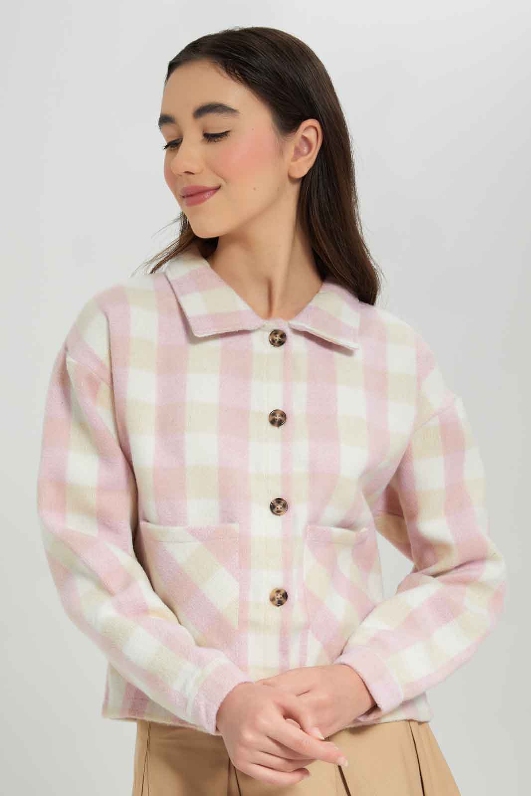 Redtag-Crop-Plaid-Shacket-Category:Jackets,-Colour:Assorted,-Deals:New-In,-Dept:Girls,-Filter:Senior-Girls-(8-to-14-Yrs),-GSR-Jackets,-New-In-GSR-APL,-Non-Sale,-Section:Girls-(0-to-14Yrs),-W22A-Senior-Girls-9 to 14 Years
