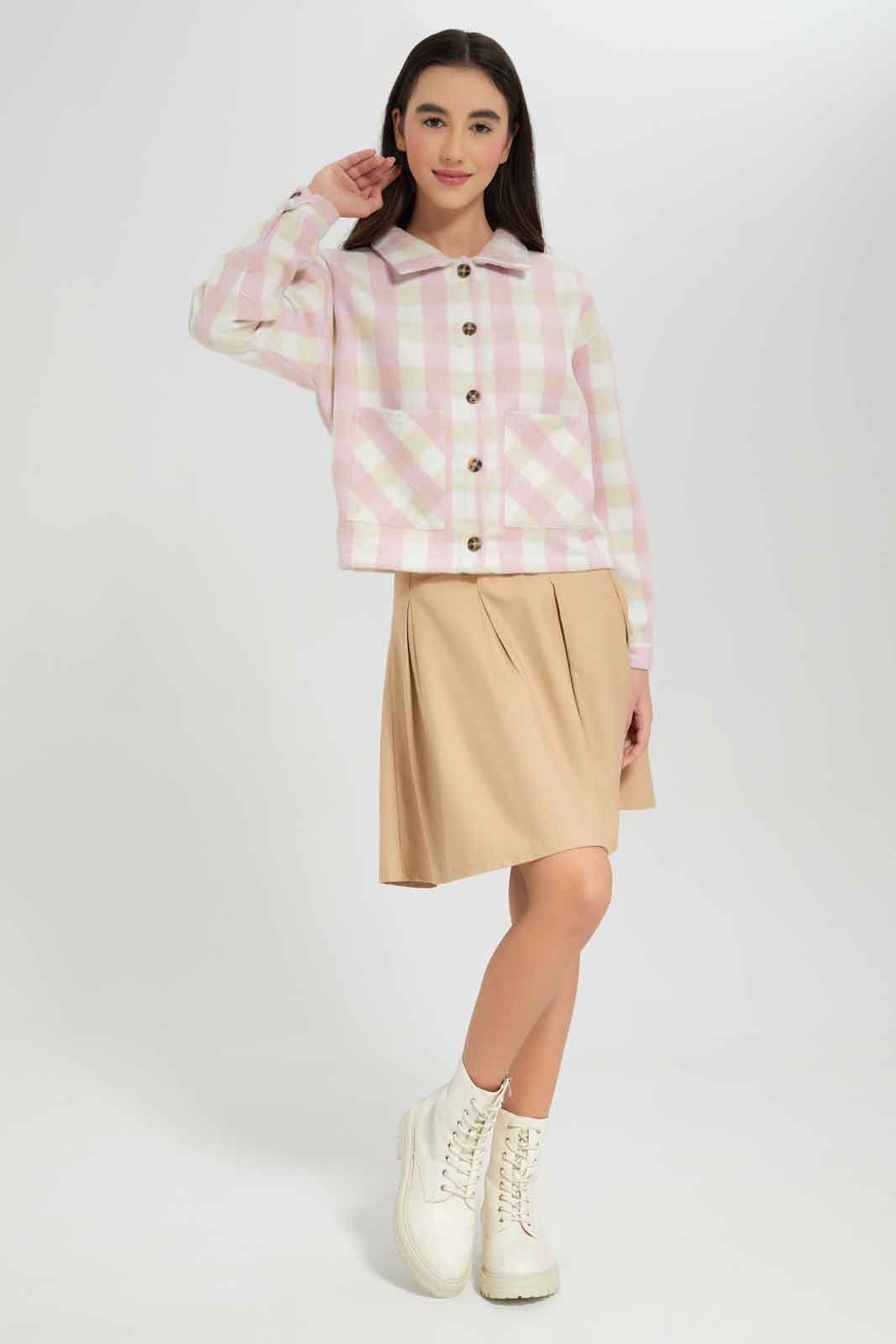 Redtag-Crop-Plaid-Shacket-Category:Jackets,-Colour:Assorted,-Deals:New-In,-Dept:Girls,-Filter:Senior-Girls-(8-to-14-Yrs),-GSR-Jackets,-New-In-GSR-APL,-Non-Sale,-Section:Girls-(0-to-14Yrs),-W22A-Senior-Girls-9 to 14 Years
