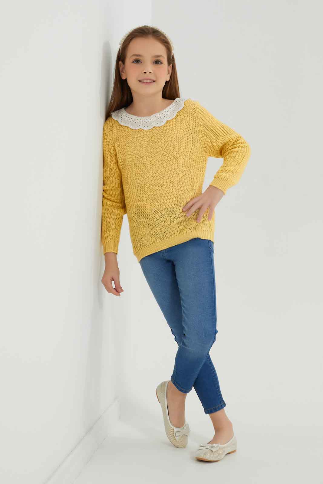 Redtag-Yellow-long-sleeve-pull-with-collar-Category:Pullovers,-Colour:Yellow,-Deals:New-In,-Dept:Girls,-Filter:Girls-(2-to-8-Yrs),-GIR-Pullovers,-New-In-GIR-APL,-Non-Sale,-Section:Girls-(0-to-14Yrs),-W22B-Girls-2 to 8 Years