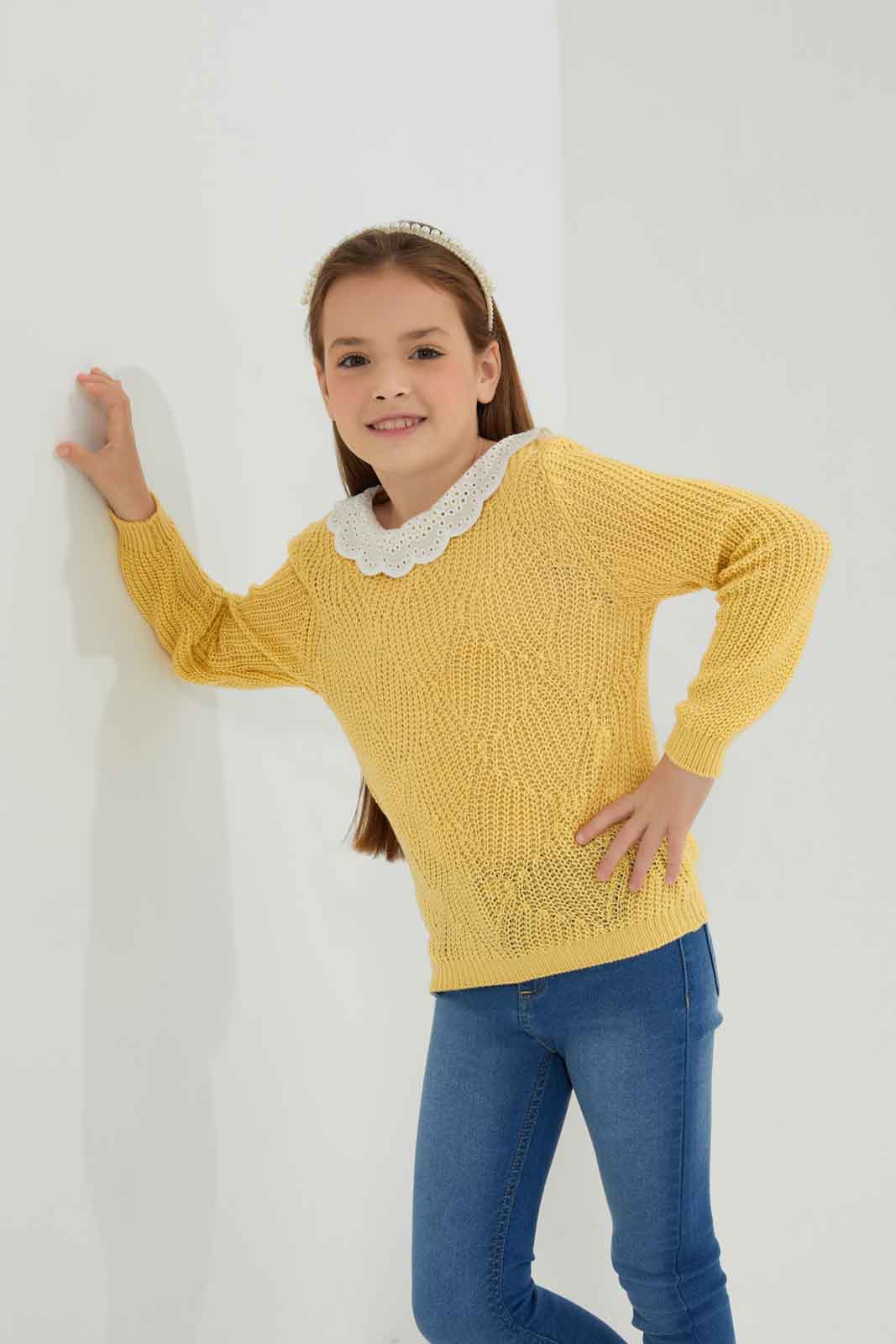 Redtag-Yellow-long-sleeve-pull-with-collar-Category:Pullovers,-Colour:Yellow,-Deals:New-In,-Dept:Girls,-Filter:Girls-(2-to-8-Yrs),-GIR-Pullovers,-New-In-GIR-APL,-Non-Sale,-Section:Girls-(0-to-14Yrs),-W22B-Girls-2 to 8 Years