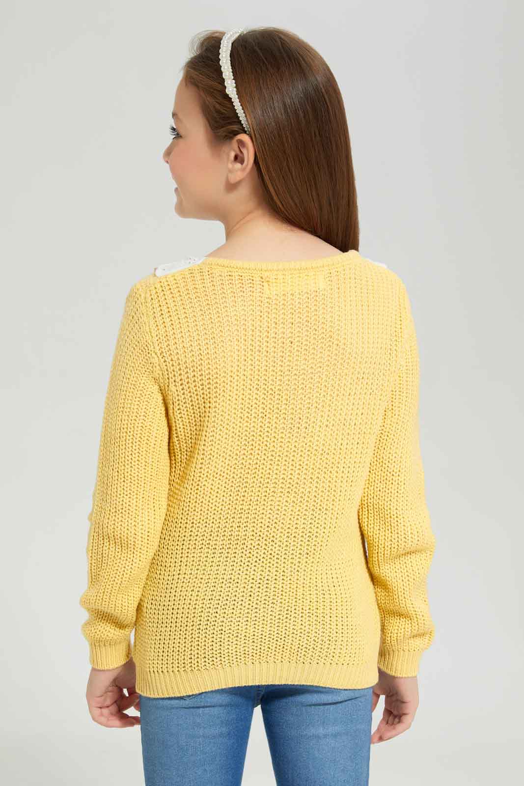 Redtag-Yellow-long-sleeve-pull-with-collar-Category:Pullovers,-Colour:Yellow,-Deals:New-In,-Dept:Girls,-Filter:Girls-(2-to-8-Yrs),-GIR-Pullovers,-New-In-GIR-APL,-Non-Sale,-Section:Girls-(0-to-14Yrs),-W22B-Girls-2 to 8 Years