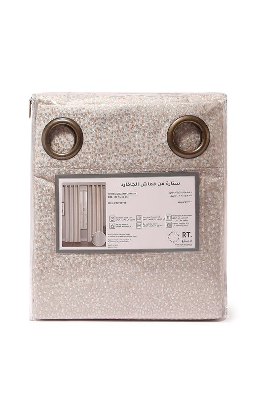 Redtag-Beige-Textured-Jacquard-Curtain-Pair-(Without-Lining)-Category:Curtains,-Colour:Beige,-Deals:New-In,-Dept:Home,-Filter:Home-Bedroom,-HMW-BED-Curtains,-New-In-HMW-BED,-Non-Sale,-S23A,-Section:Homewares-Home-Bedroom-