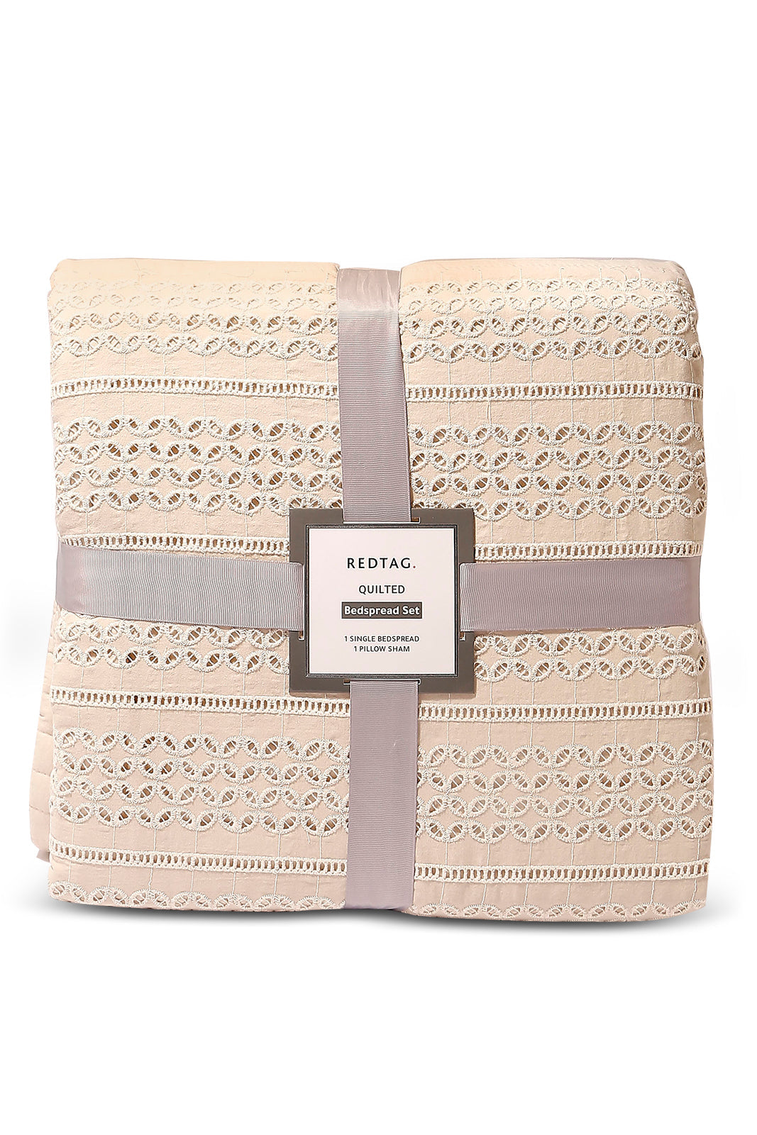 Redtag-Beige-Eyelet-Embroidered-2-Pieces-Bedspread-Set-(Single-Size)-Category:Bedspreads,-Colour:Beige,-Deals:New-In,-Dept:Home,-Filter:Home-Bedroom,-HMW-BED-Bedspreads,-New-In-HMW-BED,-Non-Sale,-S23A,-Section:Homewares-Home-Bedroom-