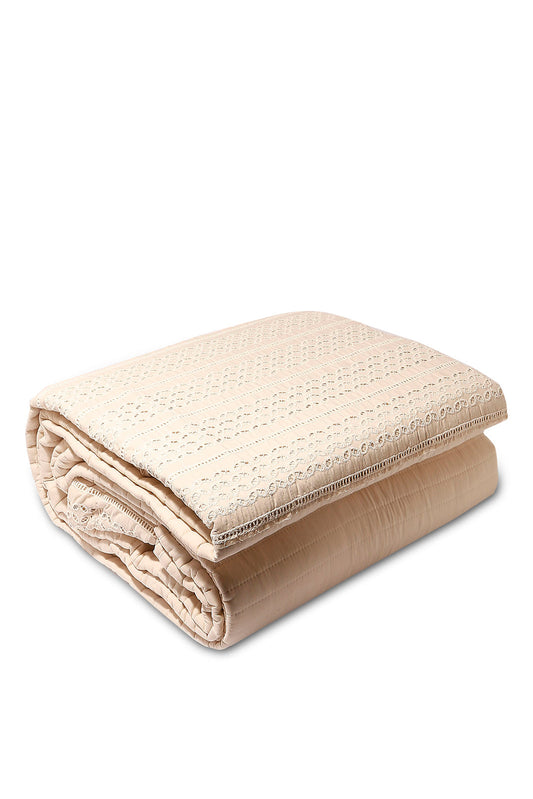 Redtag-Beige-Eyelet-Embroidered-2-Pieces-Bedspread-Set-(Single-Size)-Category:Bedspreads,-Colour:Beige,-Deals:New-In,-Dept:Home,-Filter:Home-Bedroom,-HMW-BED-Bedspreads,-New-In-HMW-BED,-Non-Sale,-S23A,-Section:Homewares-Home-Bedroom-