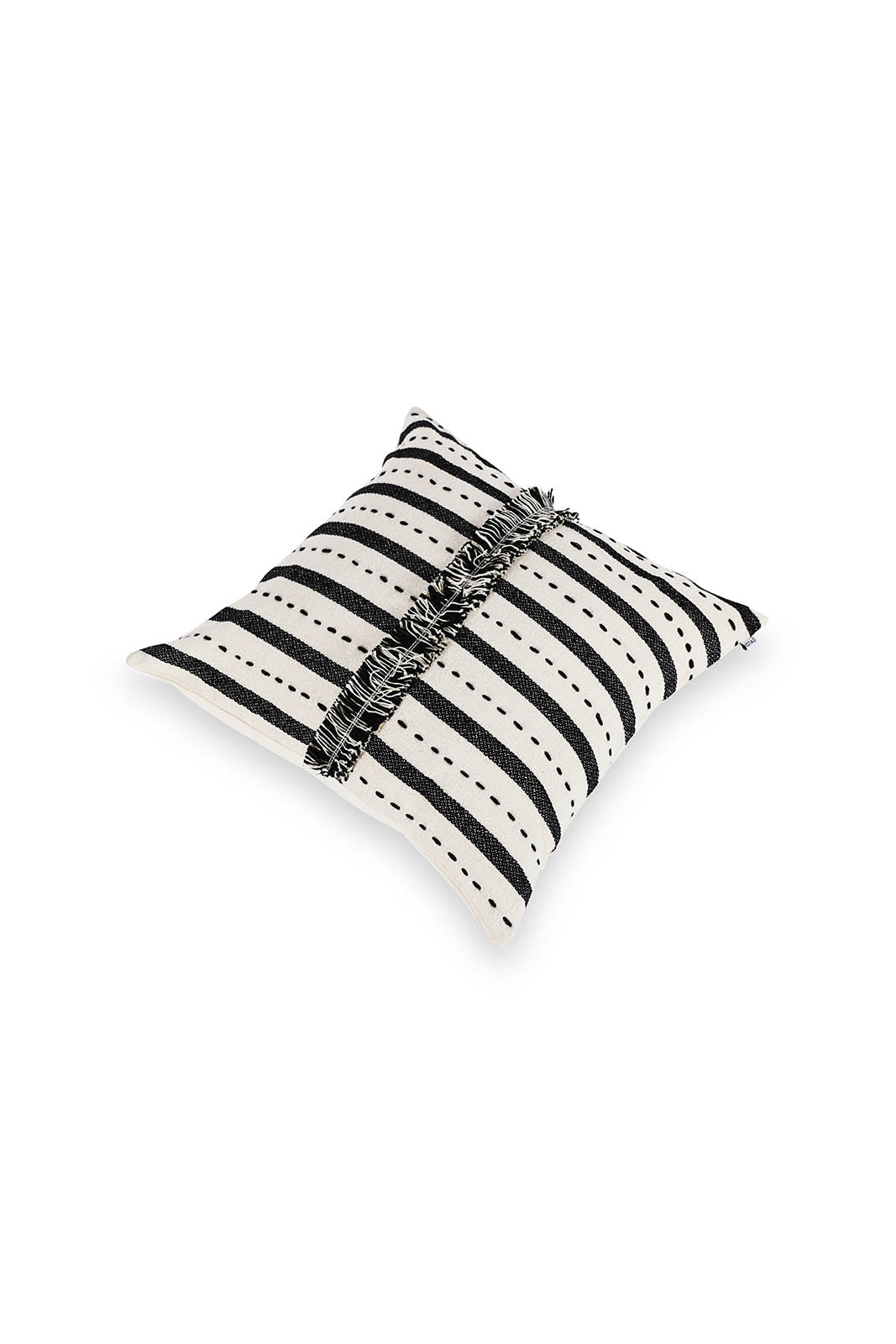 Redtag-Black/White-Stripes-And-Fringe-Cushion-Category:Cushions,-Colour:Black,-Deals:New-In,-Dept:Home,-Filter:Home-Bedroom,-HMW-BED-Cushions,-New-In-HMW-BED,-Non-Sale,-Section:Homewares,-W22B-Home-Bedroom-