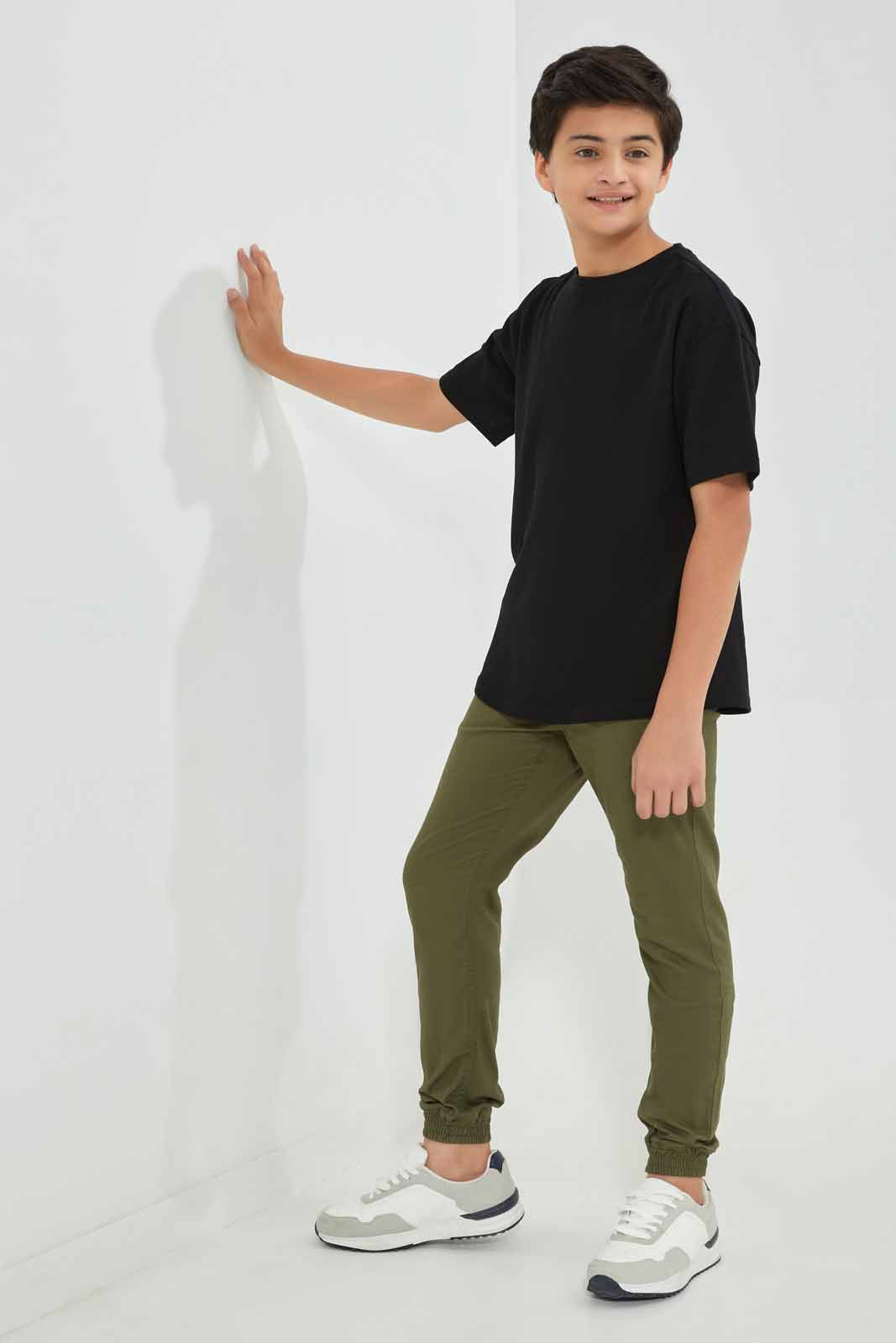 Redtag-Black-Popcorn-Kint-Dropdown-Shoulder-T-Shirt-BSR-T-Shirts,-Category:T-Shirts,-Colour:Black,-Deals:New-In,-Filter:Senior-Boys-(8-to-14-Yrs),-New-In-BSR-APL,-Non-Sale,-Section:Boys-(0-to-14Yrs),-TBL,-W22B-Senior-Boys-9 to 14 Years