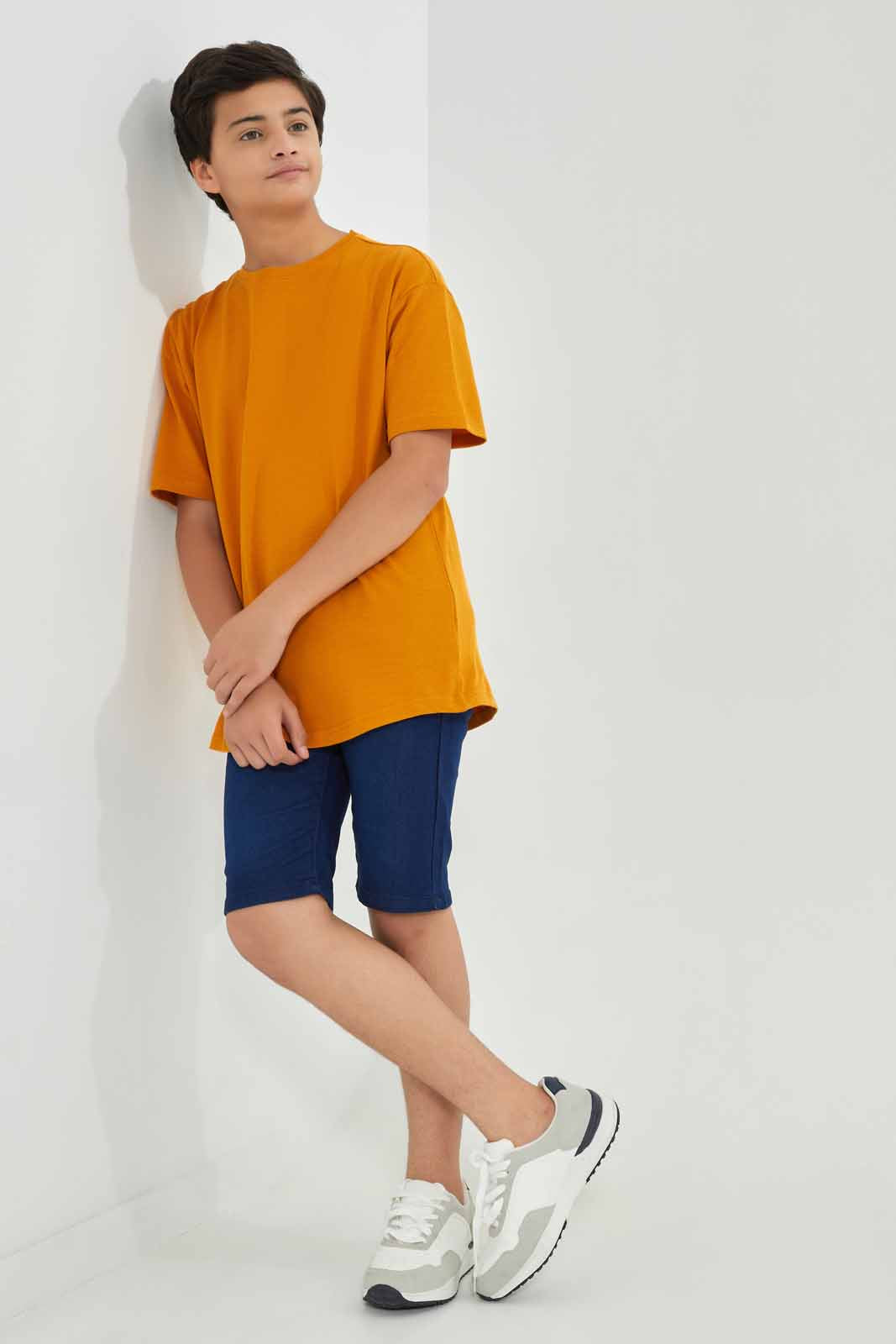 Redtag-Mustard-Popcorn-Kint-Dropdown-Shoulder-T-Shirt-BSR-T-Shirts,-Category:T-Shirts,-Colour:Mustard,-Deals:New-In,-Filter:Senior-Boys-(8-to-14-Yrs),-New-In-BSR-APL,-Non-Sale,-Section:Boys-(0-to-14Yrs),-TBL,-W22B-Senior-Boys-9 to 14 Years