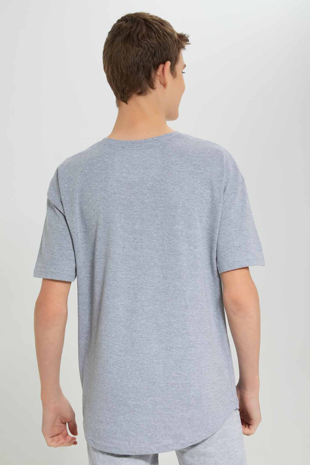 Redtag-Grey-Melange-Popcorn-Kint-Dropdown-Shoulder-T-Shirt-BSR-T-Shirts,-Category:T-Shirts,-Colour:Grey,-Deals:New-In,-Filter:Senior-Boys-(8-to-14-Yrs),-New-In-BSR-APL,-Non-Sale,-Section:Boys-(0-to-14Yrs),-TBL,-W22B-Senior-Boys-9 to 14 Years