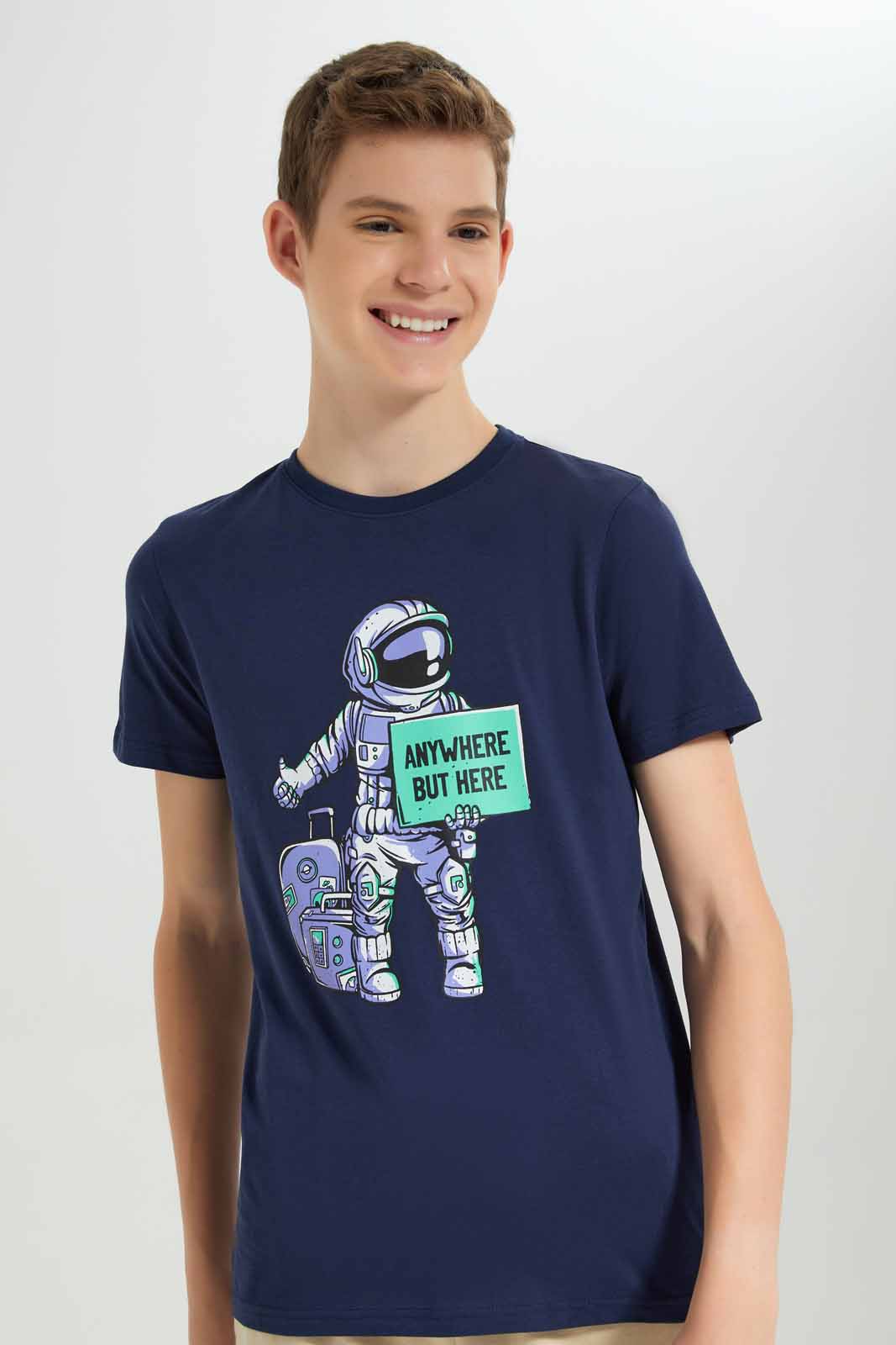 Redtag-Navy-Astronaut-Lift-T-Shirt-BSR-T-Shirts,-Category:T-Shirts,-Colour:Navy,-Deals:New-In,-Filter:Senior-Boys-(8-to-14-Yrs),-New-In-BSR-APL,-Non-Sale,-Section:Boys-(0-to-14Yrs),-TBL,-W22A-Senior-Boys-9 to 14 Years