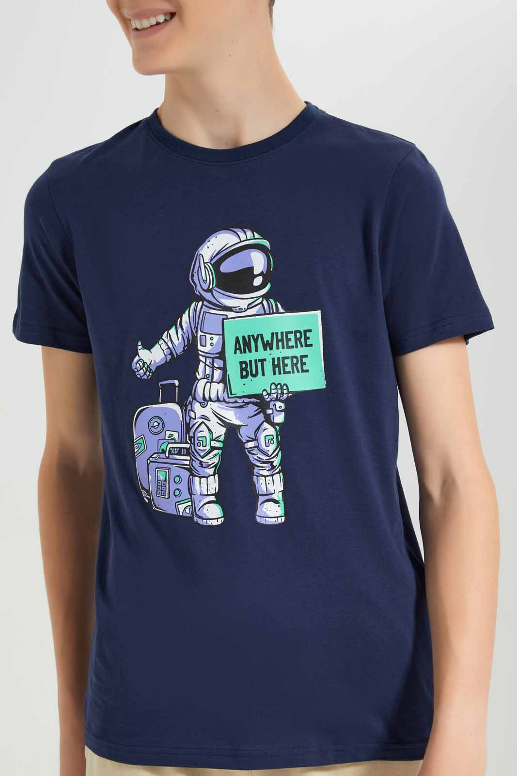 Redtag-Navy-Astronaut-Lift-T-Shirt-BSR-T-Shirts,-Category:T-Shirts,-Colour:Navy,-Deals:New-In,-Filter:Senior-Boys-(8-to-14-Yrs),-New-In-BSR-APL,-Non-Sale,-Section:Boys-(0-to-14Yrs),-TBL,-W22A-Senior-Boys-9 to 14 Years
