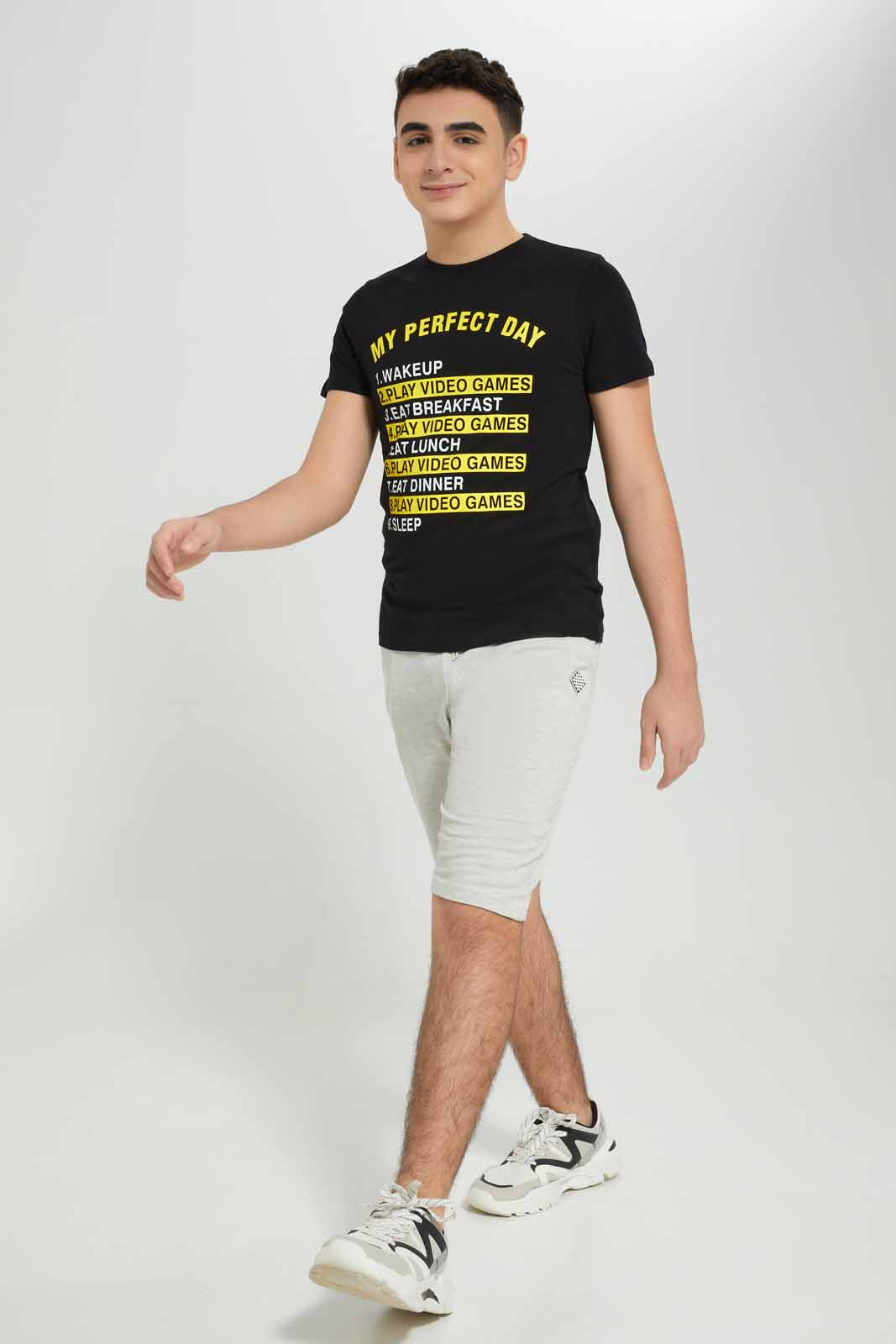 Redtag-Black-Perfect-Day-T-Shirt-BSR-T-Shirts,-Category:T-Shirts,-Colour:Black,-Deals:New-In,-Filter:Senior-Boys-(8-to-14-Yrs),-New-In-BSR-APL,-Non-Sale,-Section:Boys-(0-to-14Yrs),-TBL,-W22A-Senior-Boys-9 to 14 Years