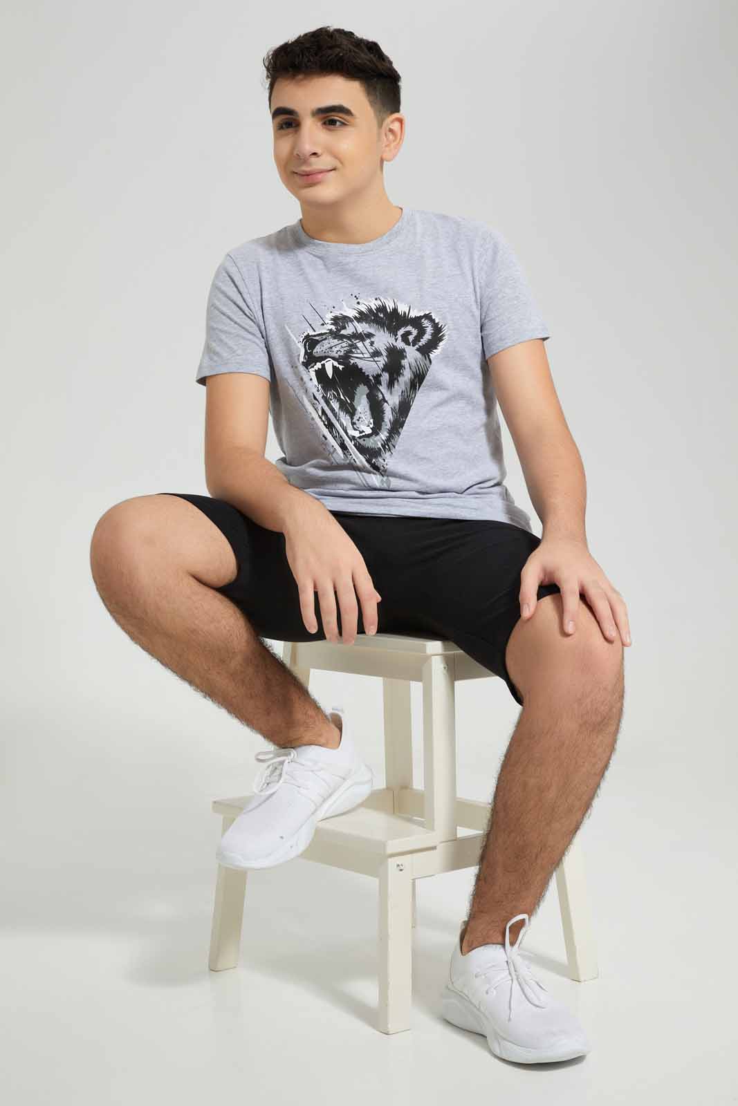 Redtag-Grey-Lion-Roar-T-Shirt-BSR-T-Shirts,-Category:T-Shirts,-Colour:Grey,-Deals:New-In,-Filter:Senior-Boys-(8-to-14-Yrs),-New-In-BSR-APL,-Non-Sale,-Section:Boys-(0-to-14Yrs),-TBL,-W22A-Senior-Boys-9 to 14 Years