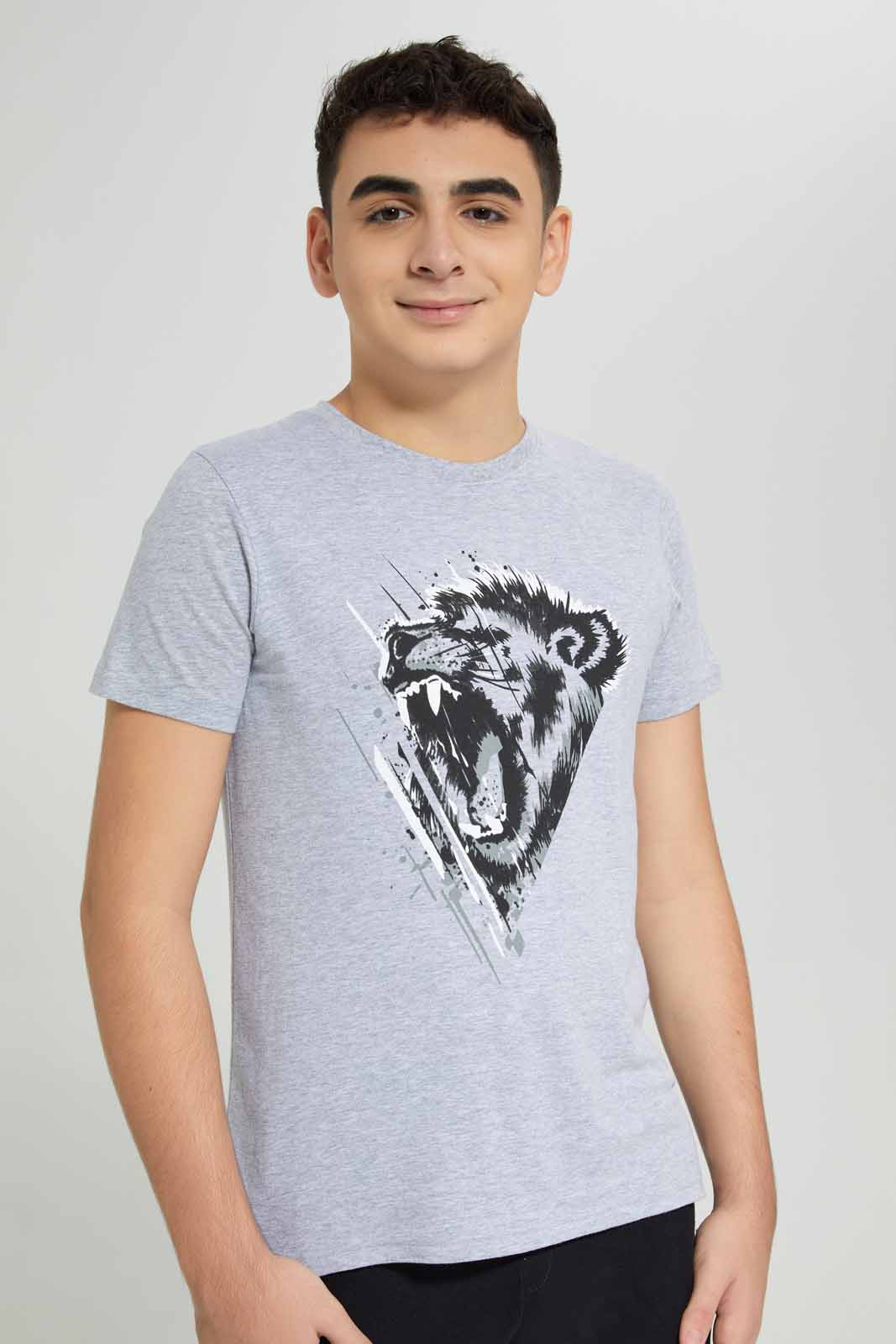 Redtag-Grey-Lion-Roar-T-Shirt-BSR-T-Shirts,-Category:T-Shirts,-Colour:Grey,-Deals:New-In,-Filter:Senior-Boys-(8-to-14-Yrs),-New-In-BSR-APL,-Non-Sale,-Section:Boys-(0-to-14Yrs),-TBL,-W22A-Senior-Boys-9 to 14 Years