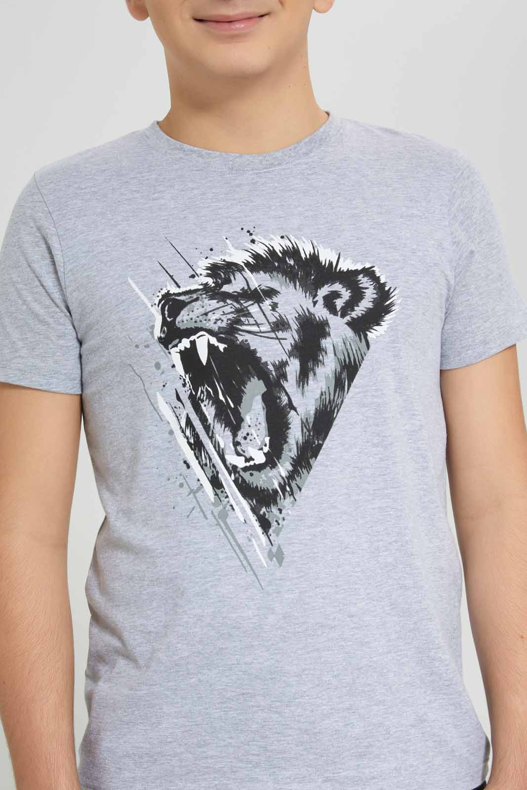 Redtag-Grey-Lion-Roar-T-Shirt-BSR-T-Shirts,-Category:T-Shirts,-Colour:Grey,-Deals:New-In,-Filter:Senior-Boys-(8-to-14-Yrs),-New-In-BSR-APL,-Non-Sale,-Section:Boys-(0-to-14Yrs),-TBL,-W22A-Senior-Boys-9 to 14 Years