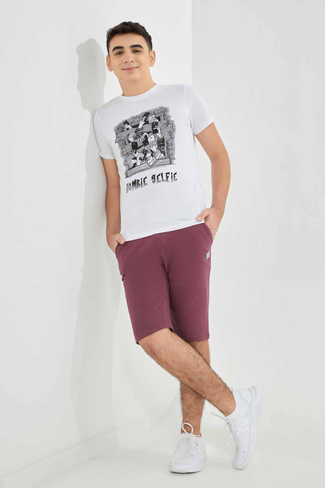 Redtag-White-Zombie-Selfie-T-Shirt-BSR-T-Shirts,-Category:T-Shirts,-Colour:White,-Deals:New-In,-Filter:Senior-Boys-(8-to-14-Yrs),-New-In-BSR-APL,-Non-Sale,-Section:Boys-(0-to-14Yrs),-TBL,-W22A-Senior-Boys-9 to 14 Years