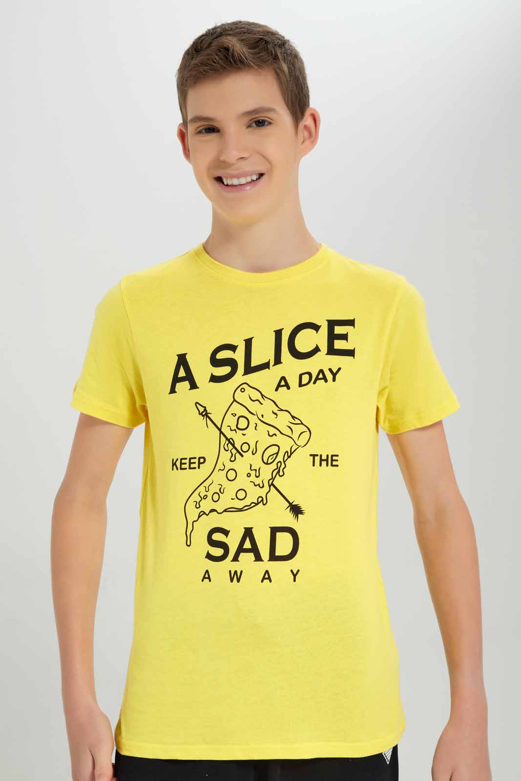 Redtag-Yellow-Pizza-T-Shirt-BSR-T-Shirts,-Category:T-Shirts,-Colour:Yellow,-Deals:New-In,-Filter:Senior-Boys-(8-to-14-Yrs),-New-In-BSR-APL,-Non-Sale,-Section:Boys-(0-to-14Yrs),-TBL,-W22A-Senior-Boys-9 to 14 Years