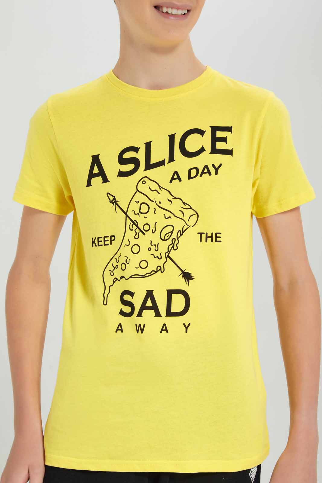 Redtag-Yellow-Pizza-T-Shirt-BSR-T-Shirts,-Category:T-Shirts,-Colour:Yellow,-Deals:New-In,-Filter:Senior-Boys-(8-to-14-Yrs),-New-In-BSR-APL,-Non-Sale,-Section:Boys-(0-to-14Yrs),-TBL,-W22A-Senior-Boys-9 to 14 Years