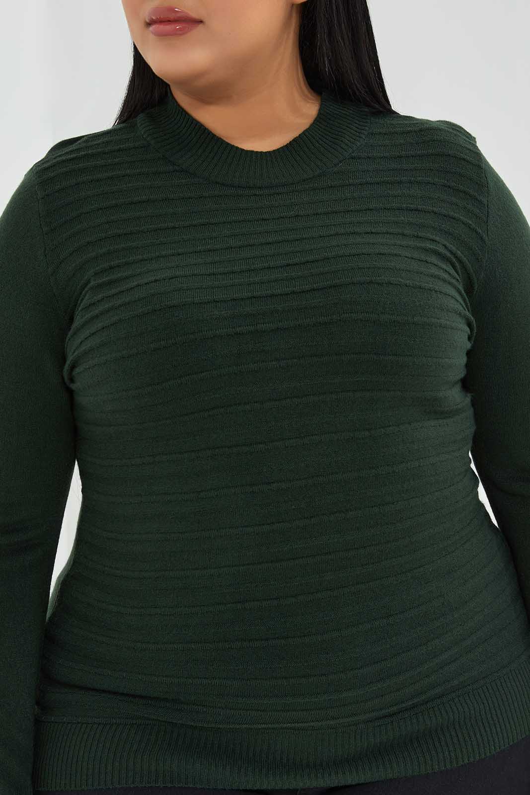 Redtag-Dark-Green-Textured-Stripe-Pullover-Category:Pullovers,-Colour:Olive,-Deals:New-In,-Filter:Women's-Clothing,-LDP-Pullovers,-NDAY,-New-In-LDP-APL,-Non-Sale,-Section:Women,-TBL,-W22B-Women's-