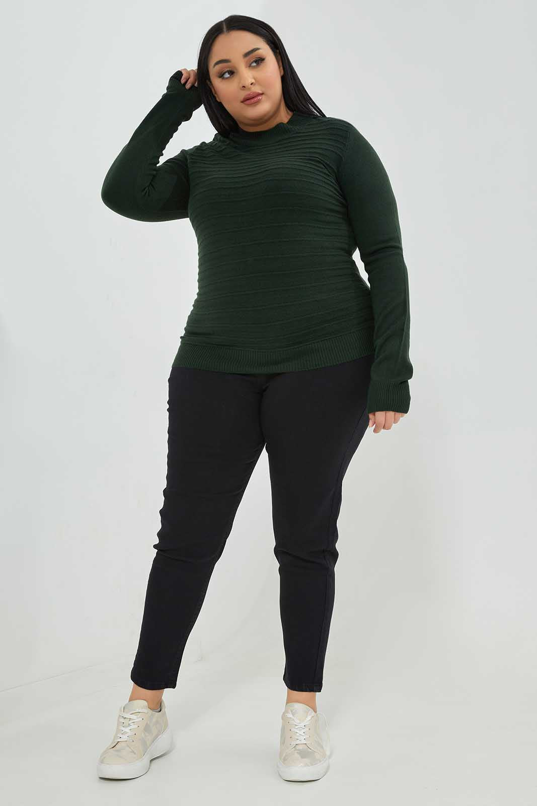 Redtag-Dark-Green-Textured-Stripe-Pullover-Category:Pullovers,-Colour:Olive,-Deals:New-In,-Filter:Women's-Clothing,-LDP-Pullovers,-NDAY,-New-In-LDP-APL,-Non-Sale,-Section:Women,-TBL,-W22B-Women's-