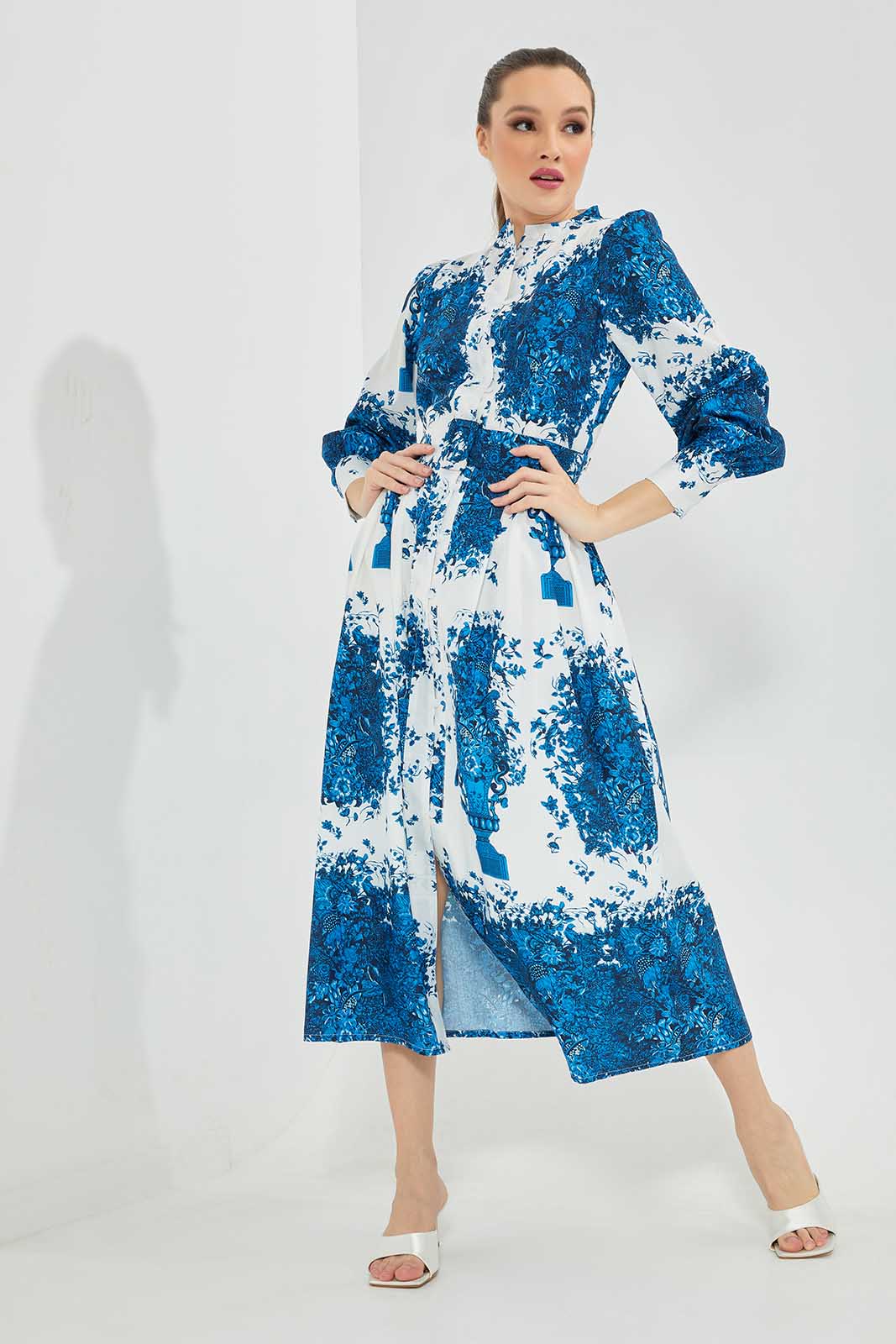 Redtag-Royal-Blue-Printed-Long-Dress-Category:Dresses,-Colour:Blue,-Deals:New-In,-Filter:Women's-Clothing,-LDC,-LDC-Dresses,-New-In-LDC-APL,-Non-Sale,-Section:Women,-W22B-Women's-