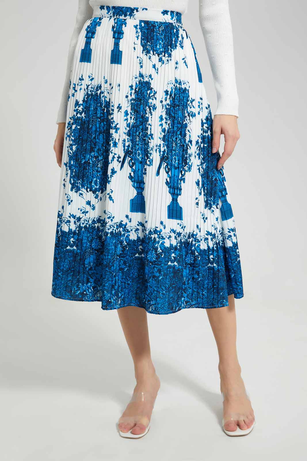 Redtag-Royal-Blue-Printed-Pleated-Skirt-Category:Skirts,-Colour:Blue,-Deals:New-In,-Dept:Ladieswear,-Filter:Women's-Clothing,-LDC,-LDC-Skirts,-New-In-LDC-APL,-Non-Sale,-Section:Women,-W22B-Women's-