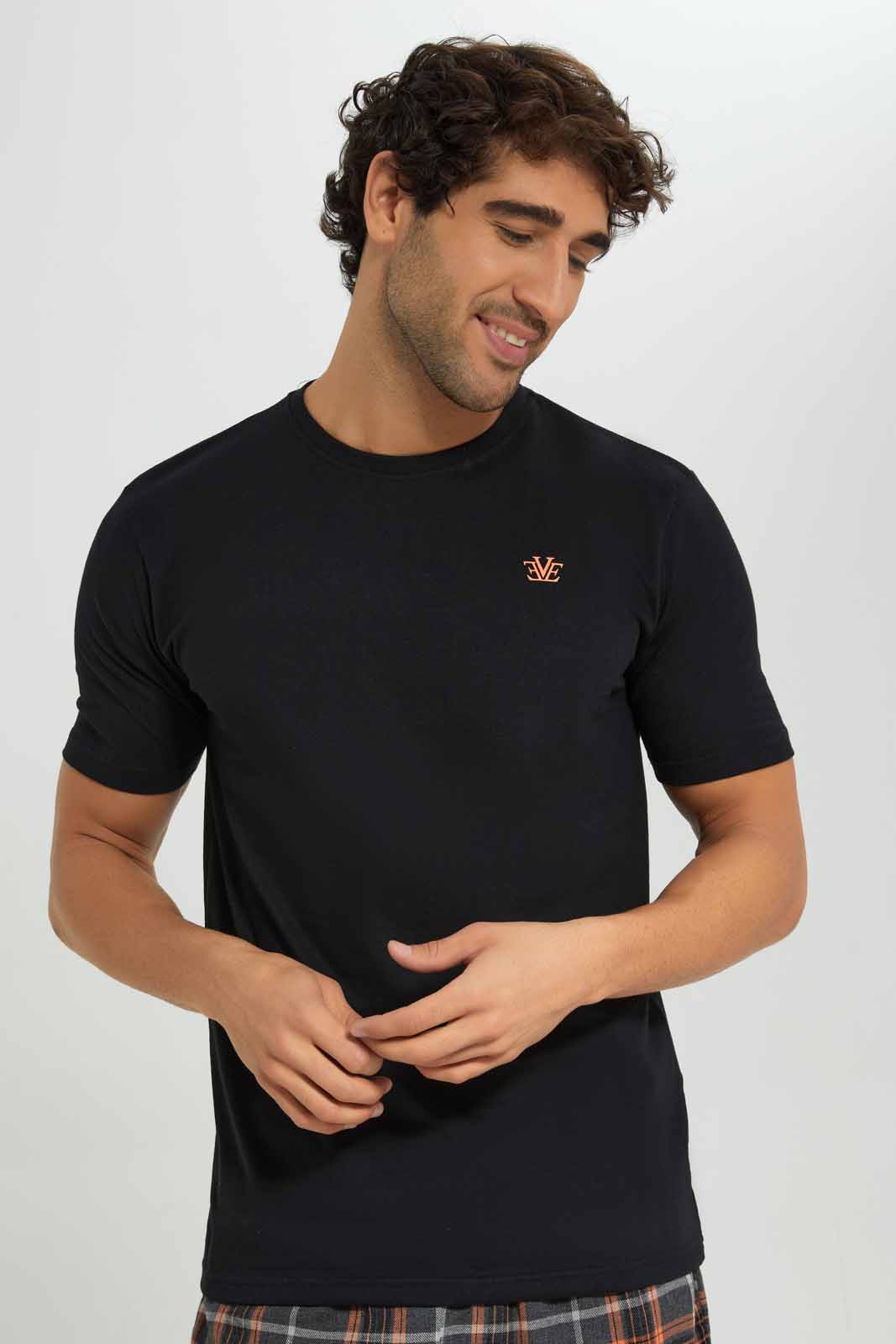 Redtag-Black-Pyjama-Set-With-Check-Shorts-Category:Pyjama-Sets,-Colour:Black,-Deals:New-In,-Filter:Men's-Clothing,-Men-Pyjama-Sets,-New-In-Men-APL,-Non-Sale,-Section:Men,-W22A-Men's-