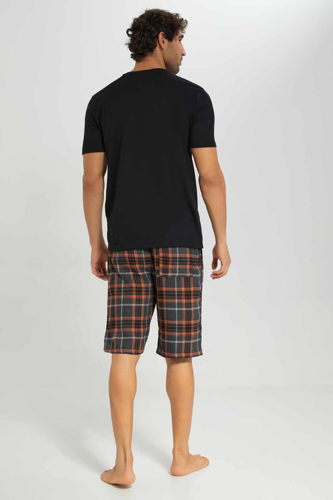 Redtag-Black-Pyjama-Set-With-Check-Shorts-Category:Pyjama-Sets,-Colour:Black,-Deals:New-In,-Filter:Men's-Clothing,-Men-Pyjama-Sets,-New-In-Men-APL,-Non-Sale,-Section:Men,-W22A-Men's-