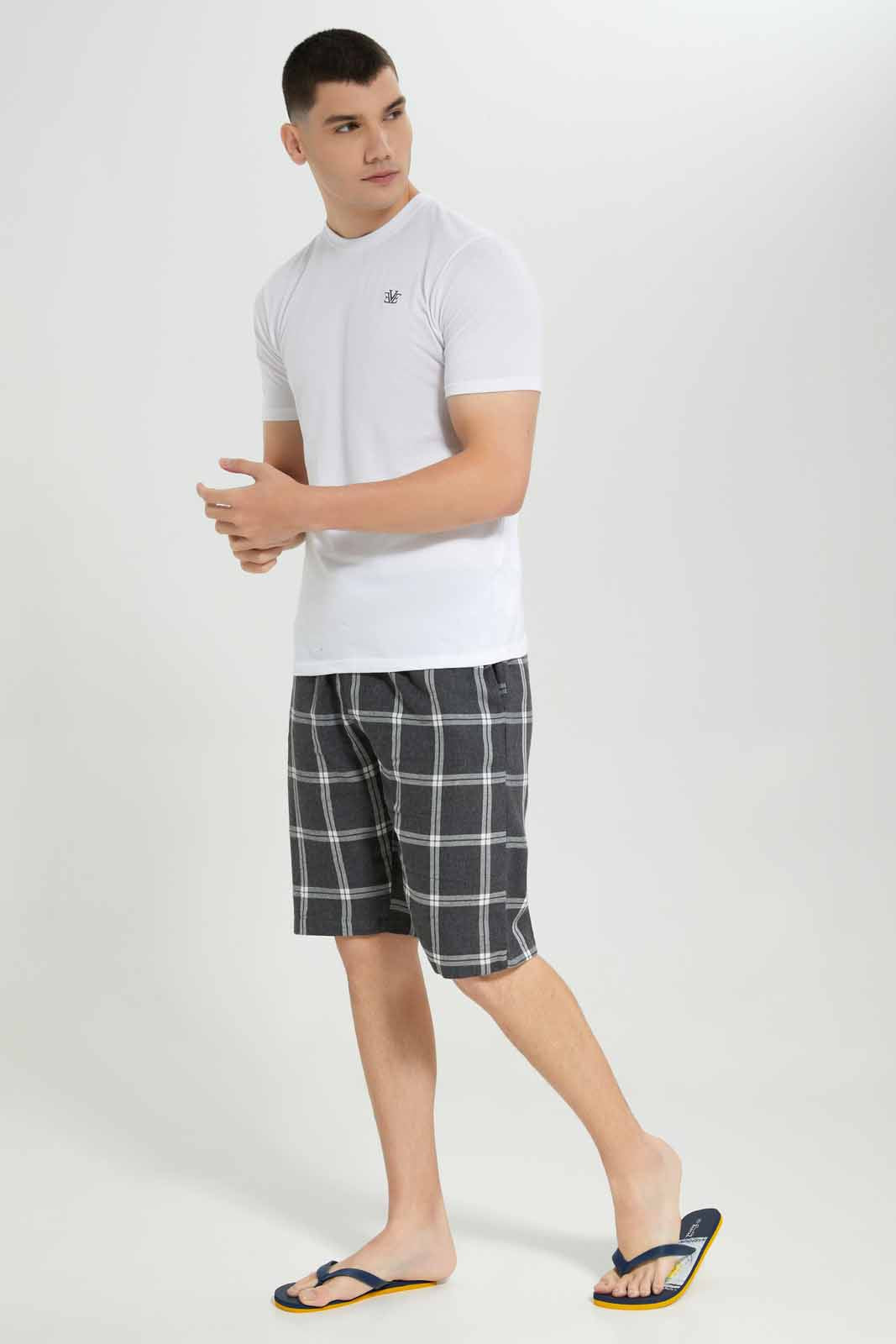 Redtag-White-Pyjama-Set-With-Check-Shorts-Category:Pyjama-Sets,-Colour:White,-Deals:New-In,-Filter:Men's-Clothing,-Men-Pyjama-Sets,-NDAY,-New-In-Men-APL,-Non-Sale,-Section:Men,-W22A-Men's-