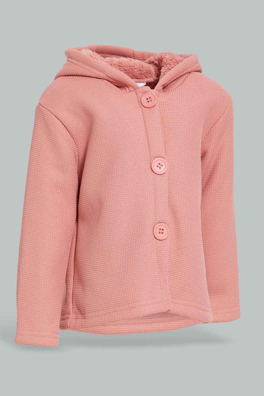 Redtag-Pink-Solid-Knitted-Jacket-Category:Jackets,-Colour:Apricot,-Deals:New-In,-Dept:Girls,-EHW,-Filter:Infant-Girls-(3-to-24-Mths),-ING-Jackets,-New-In-ING-APL,-Non-Sale,-Section:Girls-(0-to-14Yrs),-W22B-Infant-Girls-3 to 24 Months