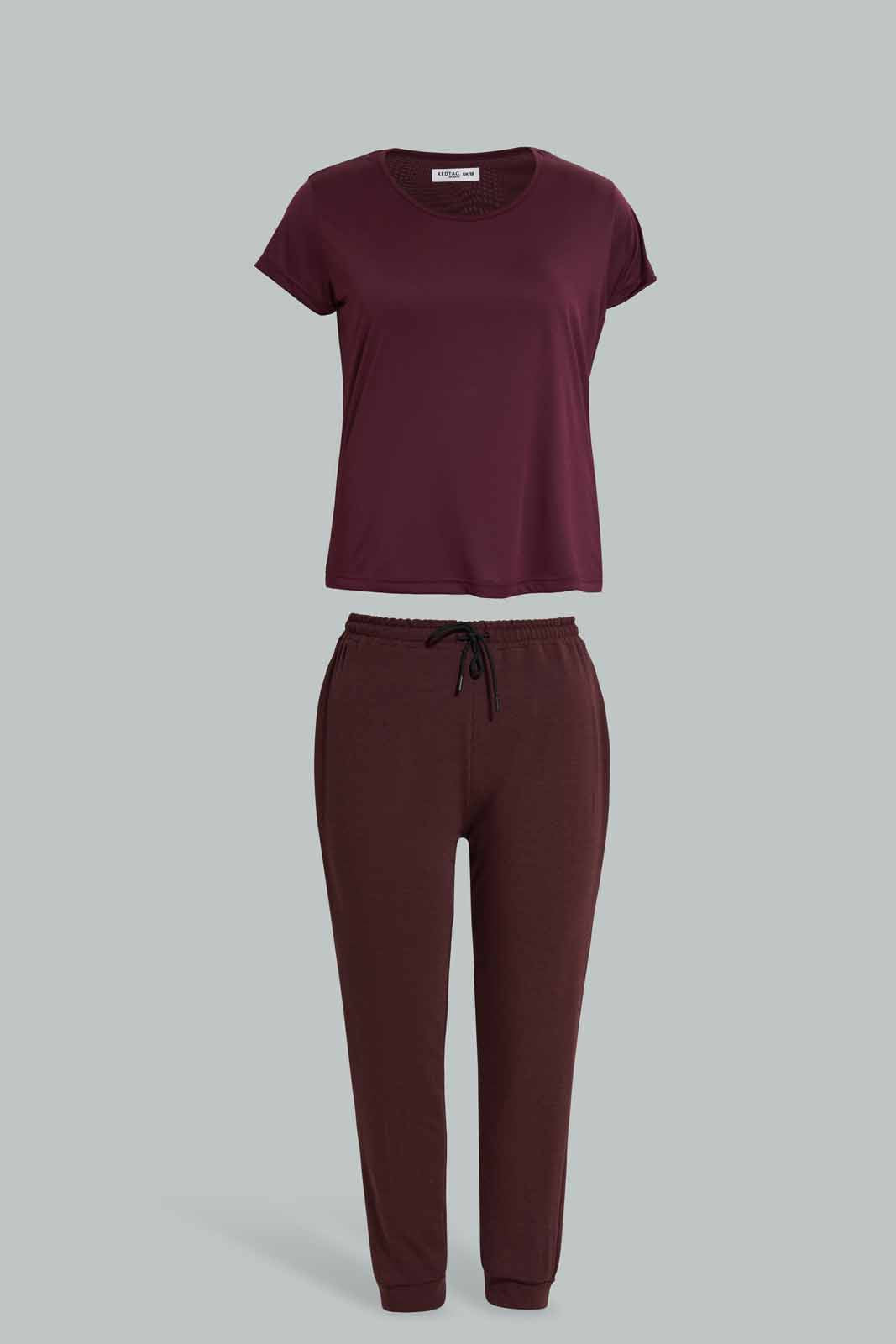 Redtag-PJAMA-SET-BUEGUNDY-Category:Pyjama-Sets,-Colour:Burgundy,-Deals:New-In,-Filter:Women's-Clothing,-New-In-Women-APL,-Non-Sale,-Section:Women,-W22O,-Women-Pyjama-Sets--