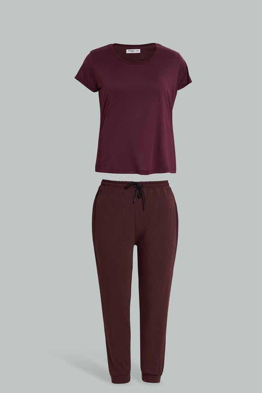 Redtag-PJAMA-SET-BUEGUNDY-Category:Pyjama-Sets,-Colour:Burgundy,-Deals:New-In,-Filter:Women's-Clothing,-New-In-Women-APL,-Non-Sale,-Section:Women,-W22O,-Women-Pyjama-Sets--