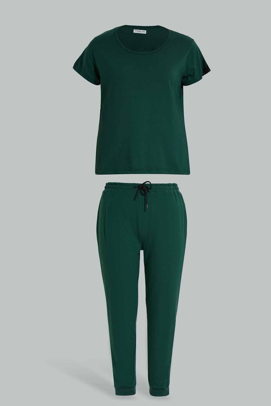 Redtag-PJAMA-SET-GREEN-SOLID-Category:Pyjama-Sets,-Colour:Green,-Deals:New-In,-Filter:Women's-Clothing,-New-In-Women-APL,-Non-Sale,-Section:Women,-W22O,-Women-Pyjama-Sets--
