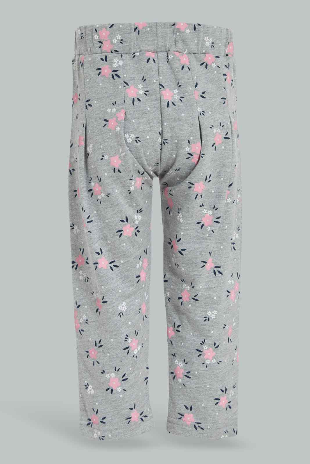 Redtag-Grey-Melange-Floral-AOP-Active-Pant-Category:Joggers,-Colour:Grey,-Deals:New-In,-Filter:Infant-Girls-(3-to-24-Mths),-ING-Joggers,-New-In-ING-APL,-Non-Sale,-Section:Girls-(0-to-14Yrs),-W22B-Infant-Girls-
