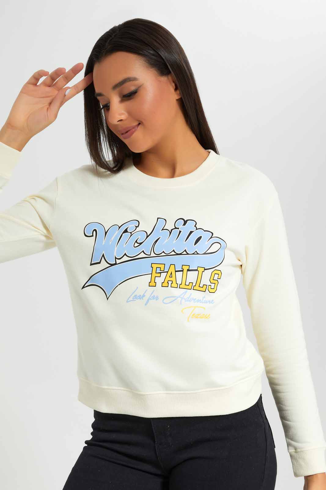 Redtag-White-Sweatshirt-With-Placement-Print-Category:Sweatshirts,-Colour:White,-Deals:New-In,-Filter:Women's-Clothing,-New-In-Women-APL,-Non-Sale,-Section:Women,-TBL,-W22A,-Women-Sweatshirts-Women's-