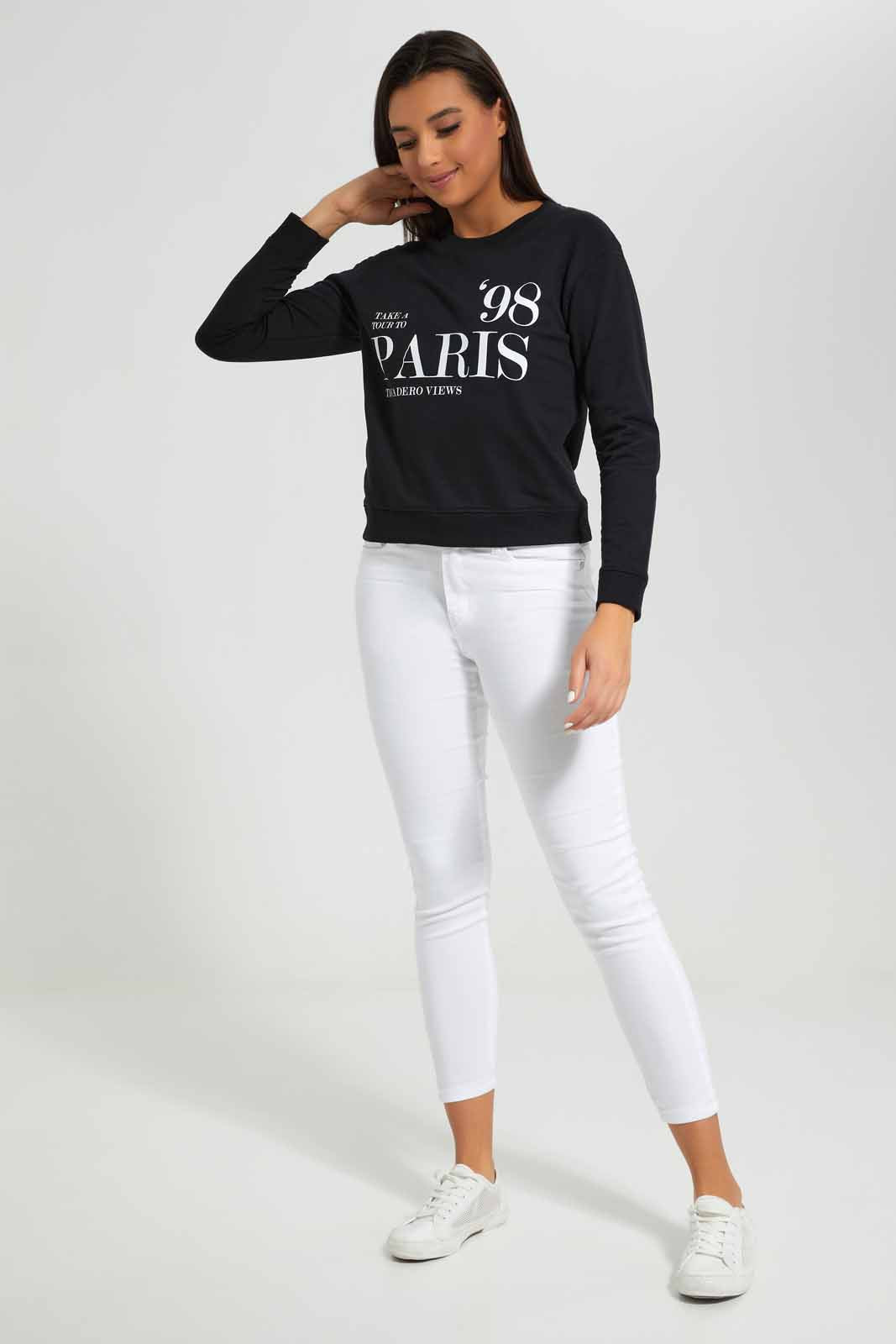 Redtag-Black-Sweatshirt-With-Placement-Print-Category:Sweatshirts,-Colour:Black,-Deals:New-In,-Filter:Women's-Clothing,-New-In-Women-APL,-Non-Sale,-Section:Women,-TBL,-W22A,-Women-Sweatshirts-Women's-