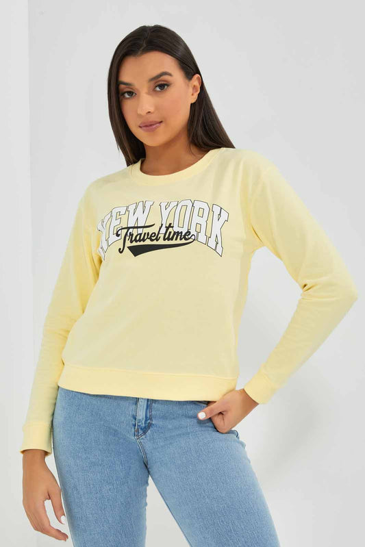Redtag-Mustard-Sweatshirt-With-Placement-Print-Category:Sweatshirts,-Colour:Mustard,-Deals:New-In,-Filter:Women's-Clothing,-New-In-Women-APL,-Non-Sale,-Section:Women,-TBL,-W22A,-Women-Sweatshirts-Women's-