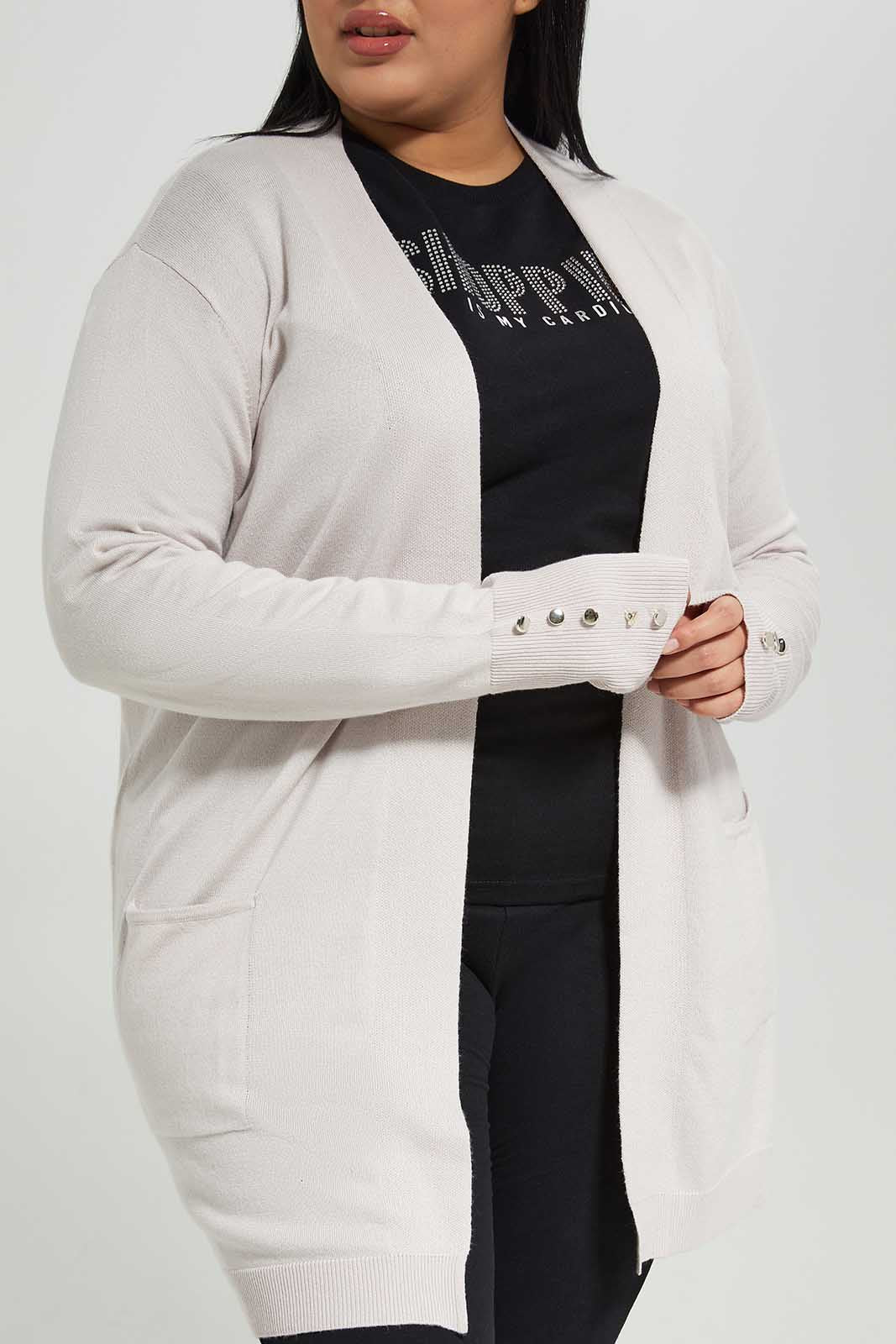 Redtag-Longline-cardigan-with-front-pockets-&-gold-buttons-at-cuff-Category:Cardigans,-Colour:Beige,-Deals:New-In,-Filter:Women's-Clothing,-LDP-Cardigans,-New-In-LDP-APL,-Non-Sale,-Section:Women,-W22B-Women's-