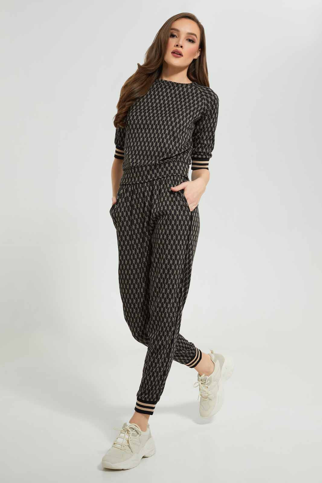 Redtag-Black-Jacquard-Jersey-Top-Category:Tops,-Colour:Black,-Deals:New-In,-Filter:Women's-Clothing,-LDC,-LDC-Tops,-New-In-LDC-APL,-Non-Sale,-Section:Women,-W22B-Women's-