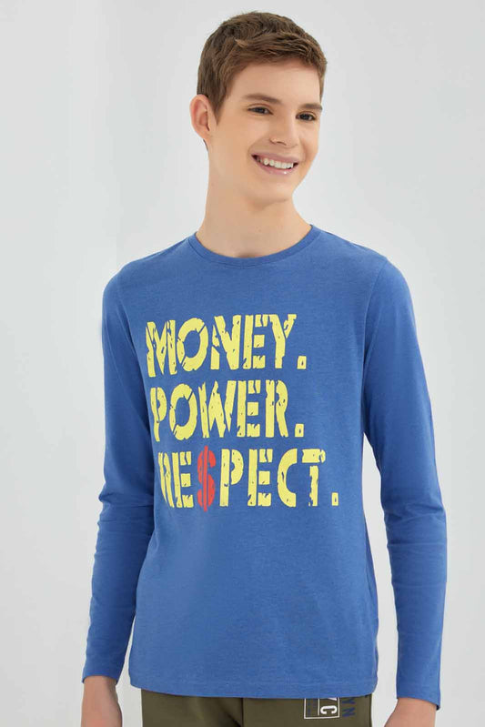 Redtag-Blue-Money-Power-Respect-T-shirt-BSR-T-Shirts,-Category:T-Shirts,-Colour:Blue,-Deals:New-In,-Filter:Senior-Boys-(8-to-14-Yrs),-New-In-BSR-APL,-Non-Sale,-Section:Boys-(0-to-14Yrs),-TBL,-W22B-Senior-Boys-9 to 14 Years