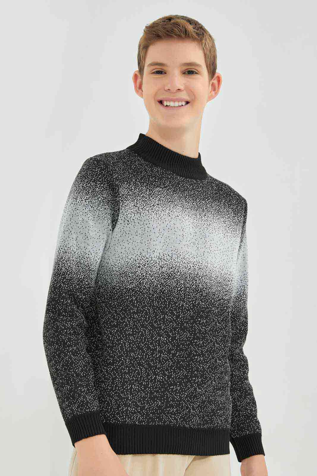 Senior Boys Black And Grey Jacquard Pullover