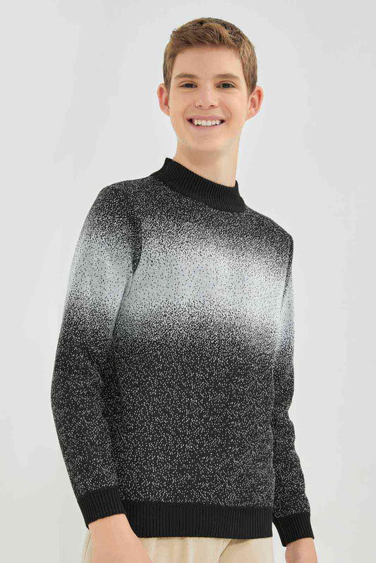 Senior Boys Black And Grey Jacquard Pullover