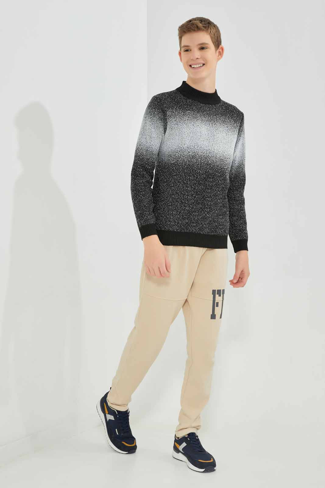 Senior Boys Black And Grey Jacquard Pullover