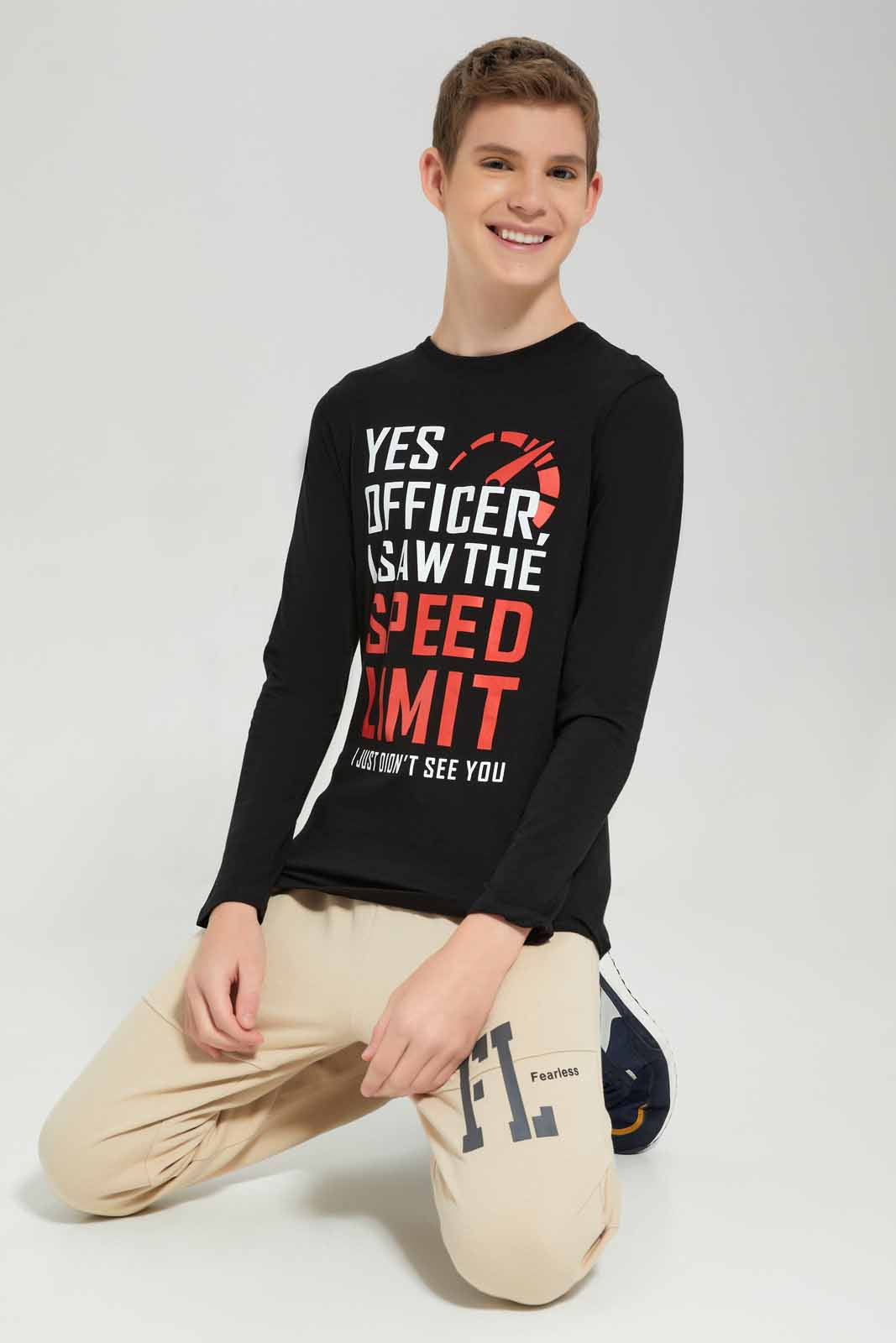 Redtag-Black-Speed-Limit-T-shirt-BSR-T-Shirts,-Category:T-Shirts,-Colour:Black,-Deals:New-In,-Filter:Senior-Boys-(8-to-14-Yrs),-New-In-BSR-APL,-Non-Sale,-Section:Boys-(0-to-14Yrs),-TBL,-W22B-Senior-Boys-9 to 14 Years
