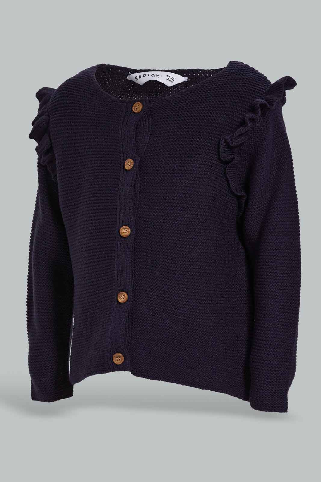 Redtag-Navy-Frill-Sleeveles-Cardigan-Category:Cardigans,-Colour:Navy,-Deals:New-In,-Filter:Infant-Girls-(3-to-24-Mths),-ING-Cardigans,-New-In-ING-APL,-Non-Sale,-Section:Girls-(0-to-14Yrs),-W22B-Infant-Girls-3 to 24 Months