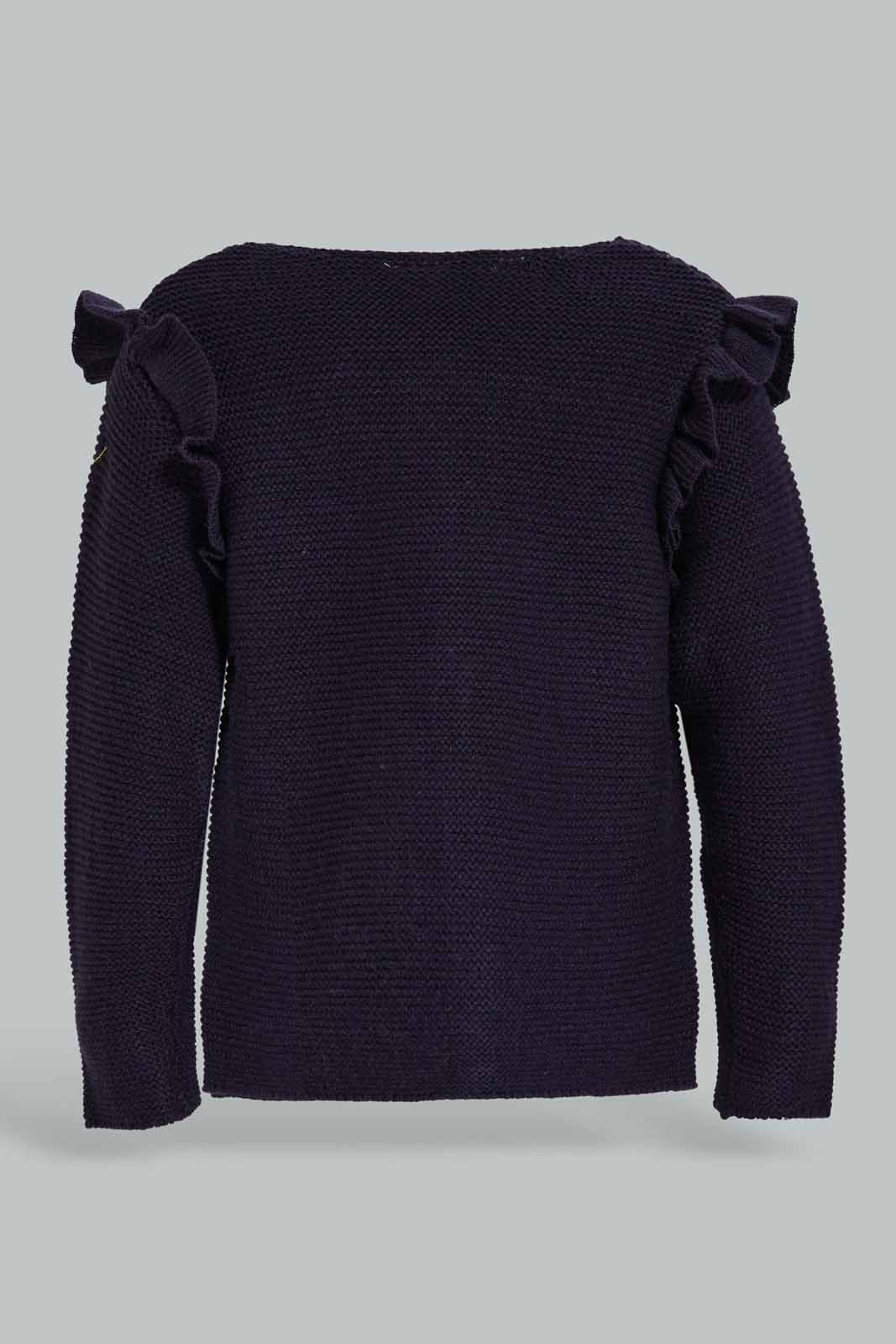 Redtag-Navy-Frill-Sleeveles-Cardigan-Category:Cardigans,-Colour:Navy,-Deals:New-In,-Filter:Infant-Girls-(3-to-24-Mths),-ING-Cardigans,-New-In-ING-APL,-Non-Sale,-Section:Girls-(0-to-14Yrs),-W22B-Infant-Girls-3 to 24 Months