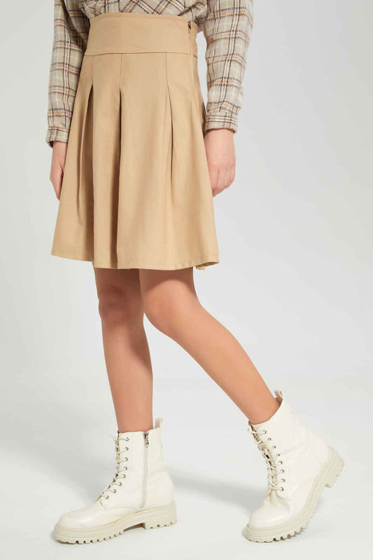 Redtag-Beige-Box-Pleat-Category:Skirts,-Colour:Beige,-Deals:New-In,-Dept:Girls,-Filter:Senior-Girls-(8-to-14-Yrs),-GSR-Skirts,-New-In-GSR-APL,-Non-Sale,-Section:Girls-(0-to-14Yrs),-W22B-Senior-Girls-9 to 14 Years