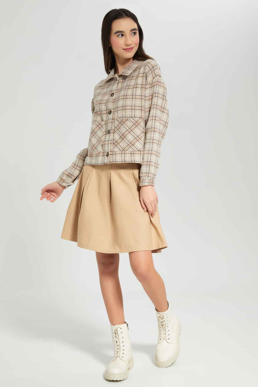 Redtag-Beige-Box-Pleat-Category:Skirts,-Colour:Beige,-Deals:New-In,-Dept:Girls,-Filter:Senior-Girls-(8-to-14-Yrs),-GSR-Skirts,-New-In-GSR-APL,-Non-Sale,-Section:Girls-(0-to-14Yrs),-W22B-Senior-Girls-9 to 14 Years